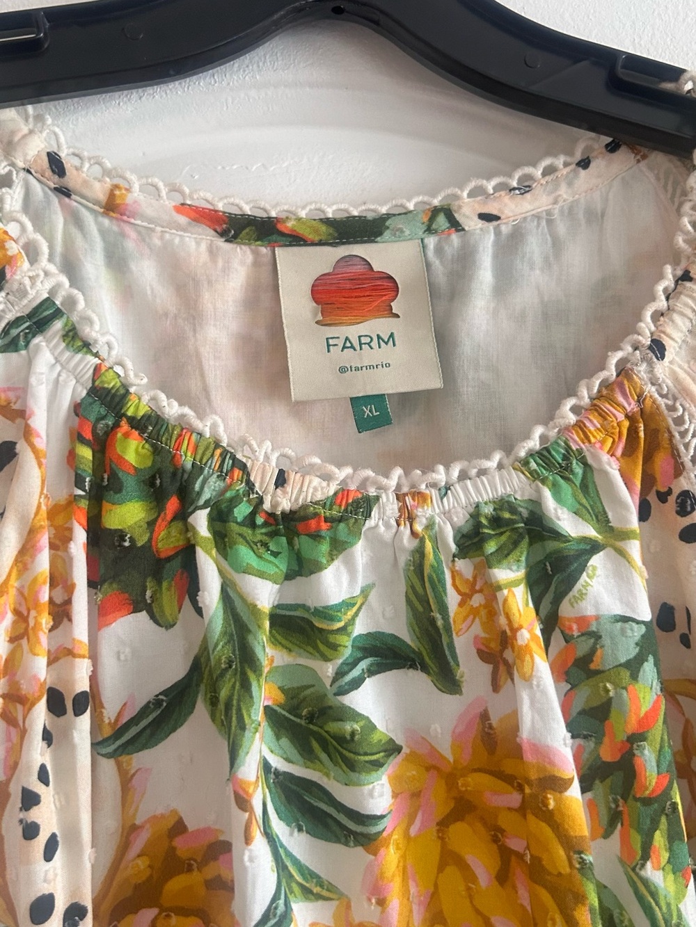 FARM Rio White Floral Blouse with Green & Yellow Accents